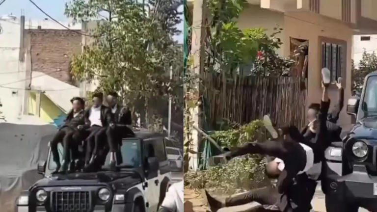 Madhya Pradesh Class 12 Boys Fall from Moving SUV During Dangerous Farewell Stunt, Video Goes Viral